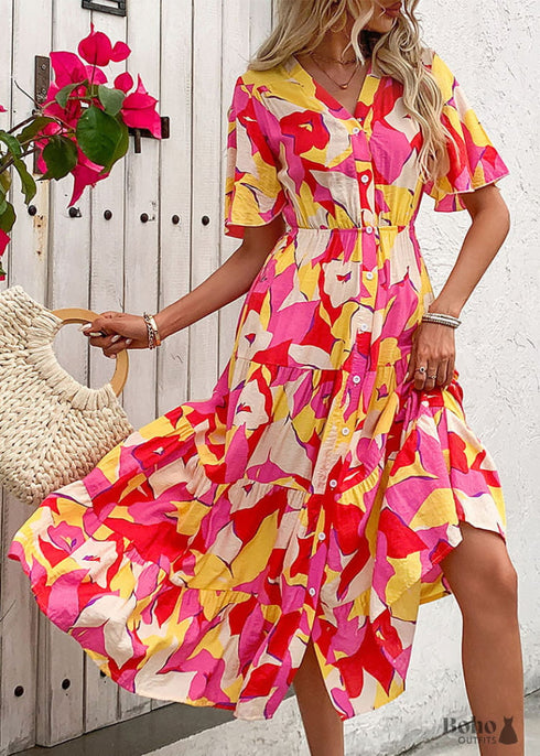 Vestido tipo cárdigan estampado con cuello en V, nuevo modelo 2024